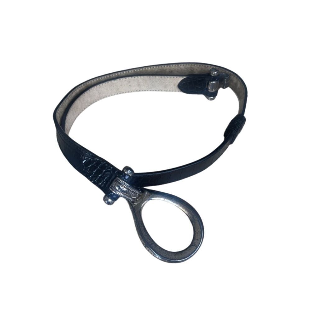Amiee Lynn Black Leather‎ Belt with Silver Oval Metal Loop & Hook MD